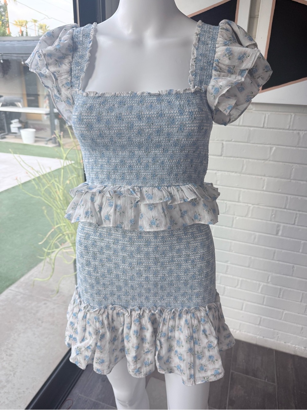 LoveShackFancy Wrennly Blue and White top with matching skirt. NWOT. Never worn